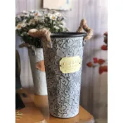 花器 花瓶 花盆 復古 法式 美式 北歐風 乾燥花 浮雕 麻繩 鐵色 提把 花桶 把手 馬口鐵 批發 鐵製 鐵皮 鐵藝