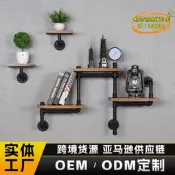 【台灣現貨】定製工業風牆面裝飾架水管鐵藝實木壁架客廳復古一字隔板收納架