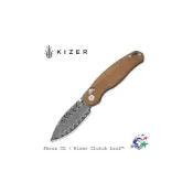 (店+)Kizer - Phoca CD 羽紋大馬士革鋼折刀 / Mkuruti木柄 / 單手開啟 V3781CDA3 詮國