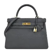 【Hermes 愛馬仕】Kelly 32CM Epsom A年 牛皮手提/肩背凱莉包(黑89/金釦)