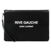 【YSL】SAINT LAURENT 素面帆布壓印字母LOGO大手拿包(黑)