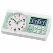 大高雄鐘錶城 seiko SK037 精工鐘 (QHE152W) 指針電子雙顯示長形音樂鬧鐘(綠白色)/6*16*8.9 cm｜樂天領券現折★全館特惠中★指定刷卡回饋10%