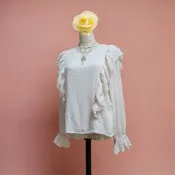 *♡*PAZZO/米色/透膚荷葉袖.點點緹花.雪紡上衣/大M-小L/近新/二手衣《Anna的百寶箱》