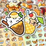 2026馬年新年 100張食物線條小狗貼紙可愛韓系小雞毛卡通手賬本素材貼畫防水新年創意不乾膠封口貼 過年春節氛圍裝飾品【