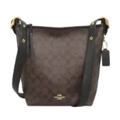 COACH 經典老花大款拉鍊水桶包 單肩包 防刮PVC塗層帆布 肩背包 斜背包 C2819 深咖啡色(現貨)