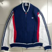 Adidas Track jacket 麻花針織運動外套 XL號 藍白紅配色 售罄尺寸 古著