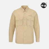 Timberland 男款米色寬版長袖襯衫外套|A5SKUY94