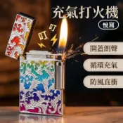 充氣打火機 浮雕富貴花 清脆朗聲 明火側滑砂輪 點火打火機 七彩花紋金屬翻蓋 合金外殼隨身收藏 禮品交換用 070打火機