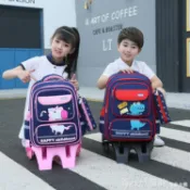 書包 拉桿書包女小學生男孩兒童書包大容量1-3-6年級可爬樓梯護脊減負【摩可美家】