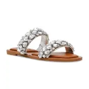 【steve madden】ASTAR 貴氣鑽面雙帶拖鞋(銀色)