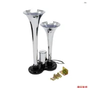 全新雙喇叭電喇叭響亮鍍鉻氣喇叭揚聲器套件 150dB 12V/24V 通用火車卡車卡車