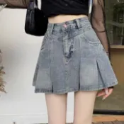 ZUCA”S - 美式復古A字 牛仔百褶短裙 多色 復古 美式 A字裙 顯瘦 裙子 女裝 女下身 - C-17