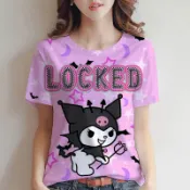 Kuromi 新款 XO Duck 卡通 T 恤時尚男女通用可愛襯衫