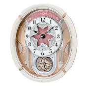 RHYTHM CLOCK 日本麗聲75週年LED粉色萬花筒40首音樂舞台石英掛鐘 型號：4MH450DL13【神梭鐘錶】
