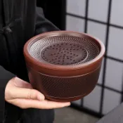 ⚡桃園出貨⚡復古中式紫陶跳刀紋茶渣水盂分離水缸家用粗陶過濾茶水高檔茶渣桶
