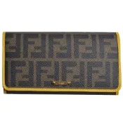 FENDI 經典FF LOGO 防刮牛皮多卡機能壓釦式長夾(黃內里/8M0298)