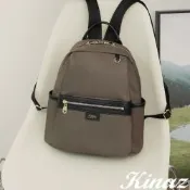 KINAZ 牛皮拼接愛心拉鍊輕量防潑水尼龍手提後背包-暮葉冷褐-輕甜漫遊系列