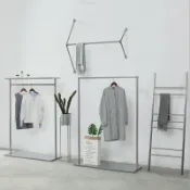 天際生活 【北歐鐵藝】服裝展示架 中島衣架 落地衣架 服飾店陳列架 裝飾展示架 創意掛衣架 銀色簡約設計 女裝店專用 穩固承重 開店必備