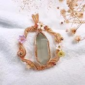 灰藍兔毛水晶手工銅線編織設計款吊墜