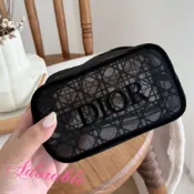 💕Adorable💕【DIOR BEAUTY】迪奧美妝滿額贈品🩶黑色奢華蕾絲網紗黛妃格紋方形化妝包/收納包/盥洗包