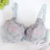 【露娜斯Nunas】玫瑰雙色刺繡。月牙包覆集中舒適軟襯 E-G杯 大罩杯內衣 U3350 台灣製 灰藍