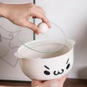 🍀臺灣出貨🍀爆款顏文字泡麪碗陶瓷帶蓋雙耳麪碗學生宿舍方便麪碗螺螄粉湯碗