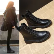 免運 臺灣出貨 馬丁靴女 馬丁靴女秋季單靴年英倫風短靴冬季加絨新款複古真皮厚底靴子 DJNX