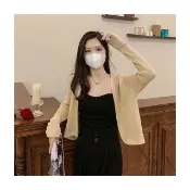【HanVo】現貨 法式薄款針織防曬短版長袖罩衫(透氣舒適合身小外套 韓國韓系女裝 女生衣著 A07-1901)
