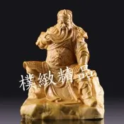 【樸緻精品】關聖帝君 義薄雲天 法像莊嚴 黃楊木 關公神像 木雕小擺件（GA-2454）