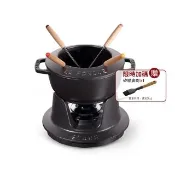 【STAUB】琺瑯鑄鐵小火鍋16cm-黑色/附小叉子4入(德國雙人牌集團官方直營)