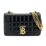 Burberry Lola 羊皮縫線金鍊掀蓋斜背包-迷你(8059492-黑)