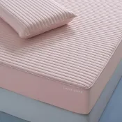 (店+)TPU防水防汙 羽絲棉夾棉床包枕套組 親膚透氣 柔軟舒適 360°全包裹 四季可用 可機洗水洗（雙人/加大）全密-豆沙粉