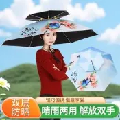 傘帽頭戴式黑膠防曬雨傘釣魚傘折曡抗UV戶外遮陽傘遮陽傘斗笠