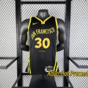 熱壓 NBA 金州勇士隊 史提芬・柯瑞 Warriors Stephen Curry 2024黑色城市籃球球衣