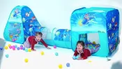 @我嘉寶貝@ 豪華遂道雙球屋 三角帳篷+方型帳篷+隧道+１００顆彩球~ CBH-06