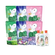 好康折專屬【白鴿】天然抗菌洗衣精補充包x6+贈澎澎香浴乳330g(尤加利/小蒼蘭/茉莉麝香 任選)