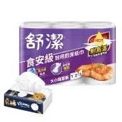 【Kleenex 舒潔】食安級耐用廚房紙巾大小隨意撕108張x6捲x2串+Teddy Soft小熊印花抽取面紙100抽x1包