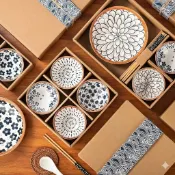 日式藤編禮盒 陶瓷碗 禮盒 兩碗 家用 釉下彩 復古 兩碗禮盒 餐具 禮品活動 獎品 抽獎 尾牙 春節 高級感