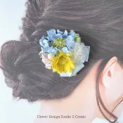 Pinkoi 代購 - 水藍色松蟲草與向日葵髮夾 結婚式 婚禮 外出 發表會 髮夾 髮飾