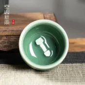 喜挖2店 空山新雨 龍泉青瓷純手工如意風水缸杯主人杯 陶瓷品茗杯功夫茶盞