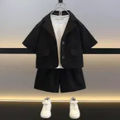 男童西裝三件套 夏季薄款 花童禮服 主持人表演服 透氣涼感 婚宴慶典 兒童正裝