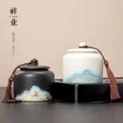 陶瓷茶葉罐 密封儲茶罐 粗陶茶倉 小型隨身茶罐 紫砂茶葉罐 防潮茶罐 儲茶罐 茶倉 功夫茶具陶瓷密封茶葉罐家用二兩裝普洱