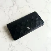 Chanel 黑色銀扣皮革長夾 錢包 皮夾 中古包 二手包 古董包 手拿