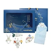 【Ocean Baby】新生兒萌兔A款禮盒-七件組(寶寶/嬰兒/外出/彌月禮盒/輕膚柔軟/無塑膠感/防水防塵蹣/保潔墊)
