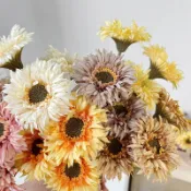 1/5 件棕色人造花非洲菊雛菊菊花向日葵帶莖花束假花用於婚禮 DIY 家居房間裝飾聖誕裝飾