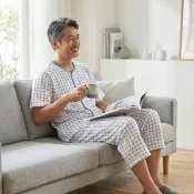 阿公睡衣 短袖七分褲睡衣 夏日居家服 醫院睡衣 開檔開口設計 純棉透氣☆全加誼 福勝牌☆台灣製MIT