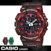 【CASIO 卡西歐 G-SHOCK 系列】潮汐衝浪酒紅大理石紋路 個性雙顯男錶(GAX-100MB)