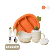 黃色小鴨 鉑金矽膠好彩頭紅白蘿蔔 盤 碗 杯 學習餐具組 (蘿蔔餐具四件組) 寶寶練習杯 學習杯 學習碗 湯叉組