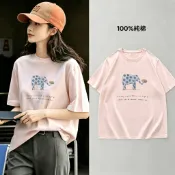 免運【elephant】短袖t恤女 純棉上衣 下半身失蹤 寬鬆上衣 短袖上衣 女生 t恤 五分袖 寬短t 1590