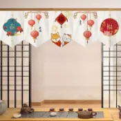日式門簾招財貓三角旗簾日式短款廚房餐廳裝飾簾遮擋簾免打孔廚房隔斷簾